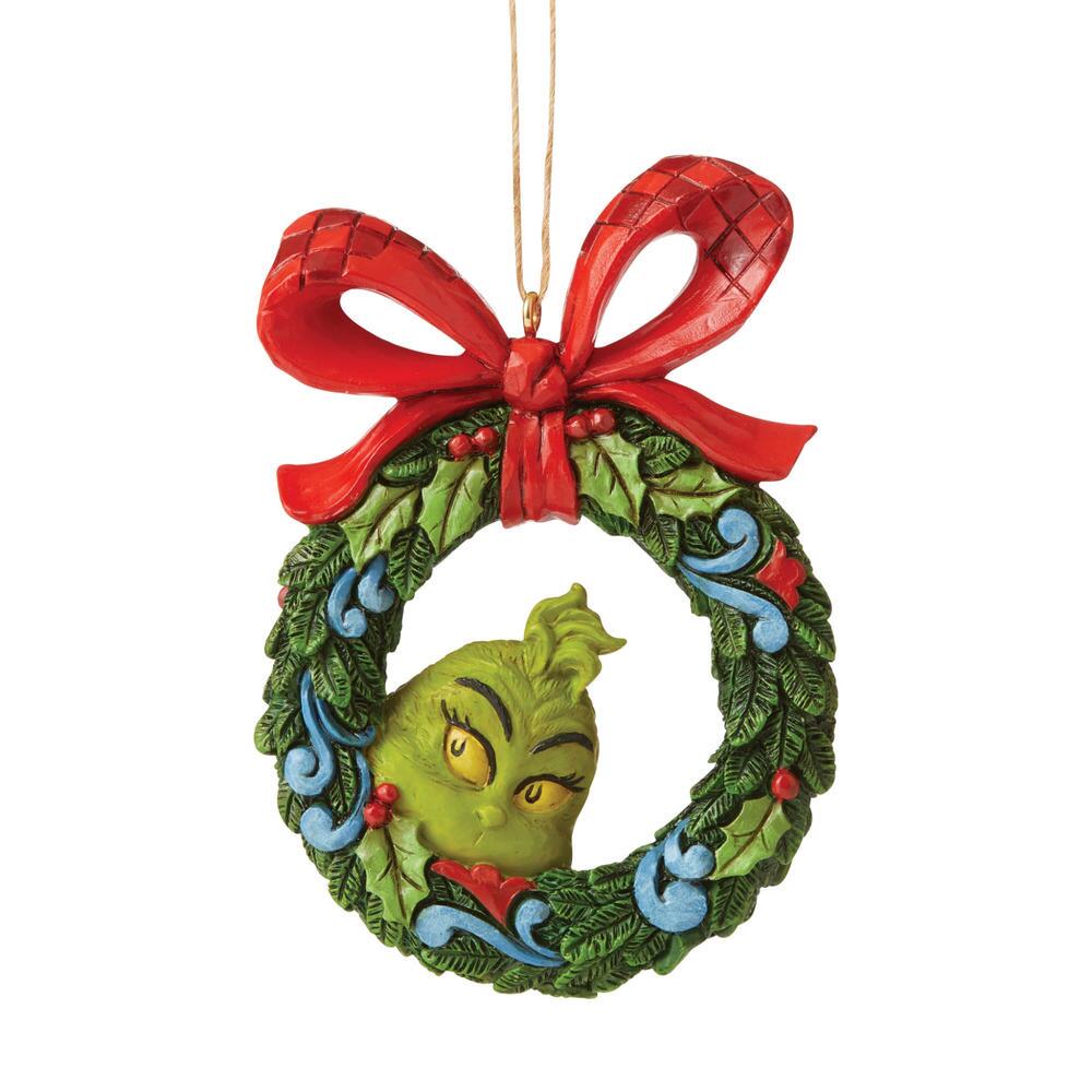 Jim Shore Dr. Seuss Grinch Peeking Thru Wreath Ornament